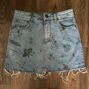 BDG Blue Denim Mini Skirt with Black Graphic Print